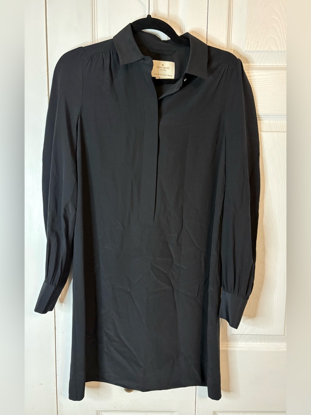Kate Spade Black Silk Mini Shirt Dress Size 4 Minimalist Classic Quiet Luxury